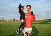 22 January 2017; James Stewart of Louth with his son Harry, age 5, following his side's victory in the Bord na Mona O'Byrne Cup semi-final match between Meath and Louth at Páirc Táilteann in Navan, Co. Meath. Photo by David Fitzgerald/Sportsfile