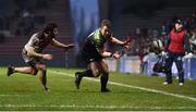 22 January 2017; Matt Healy of Connacht fails to collect a pass close to the try line during the second half in the European Rugby Champions Cup Pool 2 Round 6 match between Toulouse and Connacht at Stade Ernest Wallon in Toulouse, France. Photo by Stephen McCarthy/Sportsfile