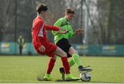 22 January 2017; Matthew Murray of Galway in action against Pierce Cummins of Cork during the U-15 SFAI SUBWAY Championship 2016-17 match between Galway and Cork at Cahir Park AFC in Cahir, Tipperary. Photo by Eóin Noonan/Sportsfile