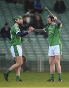 22 January 2017; Ronan Lynch and David Dempsey of Limerick exchange a handshake after the Co-Op Superstores Munster Senior Hurling League Round 4 match between Limerick and Kerry at the Gaelic Grounds in Limerick. Photo by Diarmuid Greene/Sportsfile