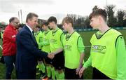 22 January 2017; SFAI Chairman John Earley is introduced to the Galway players before the U-15 SFAI SUBWAY Championship 2016-17 match between Galway and Cork at Cahir Park AFC in Cahir, Tipperary. Photo by Eóin Noonan/Sportsfile