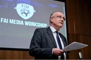 23 January 2017; Fran Gavin, Competition Director, Football Association of Ireland, speaking during the SSE Airtricity League Media Workshop at the FAI National Training Centre, in Abbotstown Dublin. Photo by Seb Daly/Sportsfile
