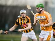 15 January 2017; Mathew Donnelly of Antrim in action against TJ Reid of Kilkenny during the Bord na Mona Walsh Cup Group 2 Round 2 match between Kilkenny and Antrim at Abbotstown GAA Ground in Abbotstown, Co Dublin. Photo by Cody Glenn/Sportsfile