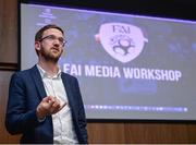 23 January 2017; Matt Hudson, Colchester United Media Officer, speaking during the SSE Airtricity League Media Workshop at the FAI National Training Centre, in Abbotstown Dublin. Photo by Seb Daly/Sportsfile