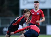 24 January 2017; Mattias Hjelseth of Wesley College is tackled by Jay Walsh of Catholic University School during the Bank of Ireland Fr Godfrey Cup Semi-Final match between Wesley College and Catholic University School at Donnybrook Stadium in Donnybrook, Dublin. Photo by Eóin Noonan/Sportsfile