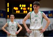 25 January 2017; Cormac O'Rourke, right, of St Malachys College Belfast reacts after missing a free-throw during the Subway All-Ireland Schools U16A Boys Cup Final match between St Joes Bish and St Malachys College at the National Basketball Arena in Tallaght, Co Dublin. Photo by Seb Daly/Sportsfile