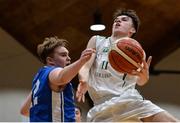 25 January 2017; Cormac O'Rourke of St Malachy's College Belfast in action against Aaron Kiernan of St Joseph's Bish Galway during the Subway All-Ireland Schools U16A Boys Cup Final match between St Joes Bish and St Malachys College at the National Basketball Arena in Tallaght, Co Dublin. Photo by Seb Daly/Sportsfile