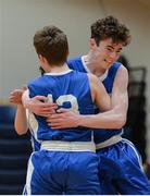 25 January 2017; Dara McNulty, right, of St Josephs Bish Galway celebrates with team-mate Brian Gaffney after the Subway All-Ireland Schools U16A Boys Cup Final match between St Joes Bish and St Malachys College at the National Basketball Arena in Tallaght, Co Dublin. Photo by Eóin Noonan/Sportsfile