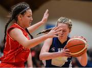 25 January 2017; Lauren Walsh of Crescent College Comprehensive in action against Jasmine Burke of Scoil Chriost Ri Portlaoise during the Subway All-Ireland Schools U16A Girls Cup Final match between Crescent Comprehensive and Scoil Chriost Ri Portlaoise at the National Basketball Arena in Tallaght, Co Dublin. Photo by Eóin Noonan/Sportsfile