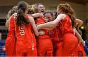 25 January 2017; Scoil Chriost Ri Portlaoise players celebrate following their team's victory during the Subway All-Ireland Schools U16A Girls Cup Final match between Crescent Comprehensive and Scoil Chriost Ri Portlaoise at the National Basketball Arena in Tallaght, Co Dublin. Photo by Seb Daly/Sportsfile