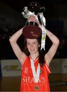 25 January 2017; Amy Byrne of Scoil Chriost Ri Portlaoise lifting the cup after the Subway All-Ireland Schools U16A Girls Cup Final match between Crescent Comprehensive and Scoil Chriost Ri Portlaoise at the National Basketball Arena in Tallaght, Co Dublin. Photo by Eóin Noonan/Sportsfile