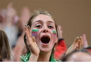 25 January 2017; A Scoil Chriost Ri Portlaoise supporter celebrates after her side scores a basket during the Subway All-Ireland Schools U16A Girls Cup Final match between Crescent Comprehensive and Scoil Chriost Ri Portlaoise at the National Basketball Arena in Tallaght, Co Dublin. Photo by Eóin Noonan/Sportsfile
