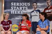 25 January 2017; LGFA footballers, from left, Fiona Claffey of Westmeath, Jess O'Shea of Mayo and Sinéad Goldrick of Dublin announce Lidl Ireland's second year of partnership with the Ladies  Gaelic Football Association. Following on from the phenomenal success of the #SeriousSupport campaign last year which saw the retailer pledge to invest over €1.5 million in Ladies Gaelic Football in year one, Lidl today commits to the same level of support for the season ahead. The next phase of the campaign is entitled &quot;Serious Starts Here&quot; and sees Lidl investing further in the LGFA where it counts most - at local level and in the community. This is where serious support is born and nurtured - through the dedication of a local community. It all begins with a school or a club and Lidl wants to help make the support for players strong from the start so young female talent is given its best chance. The first phase of the campaign will see an above the line regional campaign launched featuring 8 counties. The creative will show a county player, a player from their club and a player from their school, with the tagline &quot;Serious Starts Here&quot;. Throughout the year then Lidl will run various initiatives for the benefit of clubs and schools, following on from the successful kit donations. Lidl Head Office, Tallaght, Dublin. Photo by Sam Barnes/Sportsfile