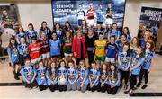 25 January 2017; LGFA footballers, from left, Jess O'Shea of Cork, Fiona Claffey of Westmeath, Sinéad Goldrick of Dublin, Sarah Rowe of Mayo and Geraldine McLaughin of Donegal and Geraldine Smith of Cavan with LGFA President Marie Hickey, Meave Mccleane, Lidl Ireland HR Director, and attendees at the announcement Lidl Ireland's second year of partnership with the Ladies  Gaelic Football Association. Following on from the phenomenal success of the #SeriousSupport campaign last year which saw the retailer pledge to invest over €1.5 million in Ladies Gaelic Football in year one, Lidl today commits to the same level of support for the season ahead. The next phase of the campaign is entitled &quot;Serious Starts Here&quot; and sees Lidl investing further in the LGFA where it counts most - at local level and in the community. This is where serious support is born and nurtured - through the dedication of a local community. It all begins with a school or a club and Lidl wants to help make the support for players strong from the start so young female talent is given its best chance. The first phase of the campaign will see an above the line regional campaign launched featuring 8 counties. The creative will show a county player, a player from their club and a player from their school, with the tagline &quot;Serious Starts Here&quot;. Throughout the year then Lidl will run various initiatives for the benefit of clubs and schools, following on from the successful kit donations. Lidl Head Office, Tallaght, Dublin. Photo by Sam Barnes/Sportsfile