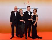3 November 2017; Derry hurler Darragh McCloskey with his wife Maranna McCloskey, and parents, Sean and Bernadette McCloskey, after collecting his Nicky Rackard Champion 15 Award during the PwC All Stars 2017 at the Convention Centre in Dublin. Photo by Sam Barnes/Sportsfile