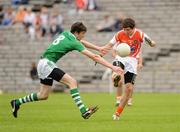 19 June 2011; Patrick Burns, Armagh, in action against Ryan Hyde, Fermanagh. Fermanagh v Armagh, Ulster GAA Football Minor Championship Semi-Final, St Tiernach's Park, Clones, Co. Monaghan. Picture credit: Oliver McVeigh / SPORTSFILE