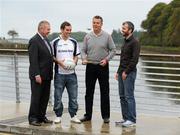 20 June 2011; Former Republic of Ireland Ireland soccer star David O'Leary, second from right, pictured with, from left to right, Ulter Bank's Terry Brady, Ulster Bank GAA star Karl Lacey, Donegal, and Newstalk 106-108 FM’s Off the Ball presenter Eoin McDevitt in advance of the Newstalk 106-108 FM’s Off the Ball exclusive live broadcast of Ireland’s most popular sports radio show ‘Off the Ball’ at Dom Breslin's bar, on Monday June 20th. The live broadcast is part of the ‘Off the Ball Roadshow with Ulster Bank’ which gives people an opportunity to see the hit show broadcast live from popular GAA haunts across the country throughout the 2011 All-Ireland Senior Championships. Ulster Bank is also celebrating its three-year extended sponsorship of the GAA Football All-Ireland Championship with the introduction of a major new club focused initiative, called ‘Ulster Bank GAA Force’. The initiative will support local GAA clubs across the country by giving them the opportunity to refurbish and upgrade their facilities. For further information, checkout www.ulsterbank.com/gaa. Off the Ball Roadshow with Ulster Bank, Dom Breslin’s Bar, Donegal. Picture credit: Oliver McVeigh / SPORTSFILE