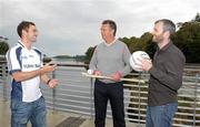 20 June 2011; Former Republic of Ireland Ireland soccer star David O'Leary, centre, pictured with Ulster Bank GAA star Karl Lacey, Donegal, left, and Newstalk 106-108 FM’s Off the Ball presenter Eoin McDevitt in advance of the Newstalk 106-108 FM’s Off the Ball exclusive live broadcast of Ireland’s most popular sports radio show ‘Off the Ball’ at Dom Breslin's bar, on Monday June 20th. The live broadcast is part of the ‘Off the Ball Roadshow with Ulster Bank’ which gives people an opportunity to see the hit show broadcast live from popular GAA haunts across the country throughout the 2011 All-Ireland Senior Championships. Ulster Bank is also celebrating its three-year extended sponsorship of the GAA Football All-Ireland Championship with the introduction of a major new club focused initiative, called ‘Ulster Bank GAA Force’. The initiative will support local GAA clubs across the country by giving them the opportunity to refurbish and upgrade their facilities. For further information, checkout www.ulsterbank.com/gaa. Off the Ball Roadshow with Ulster Bank, Dom Breslin’s Bar, Donegal. Picture credit: Oliver McVeigh / SPORTSFILE