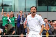 21 June 2011; Conor Niland, Ireland, celebrates scoring a point against Adrian Mannarino, France, during their opening round match. Wimbledon 2011 Gentlemen's Singles Championship Round 1, Adrian Mannarino v Conor Niland, All England Lawn Tennis and Croquet Club, London, England. Picture credit: Ian MacNicol / SPORTSFILE