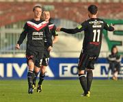 21 June 2011; Dundalk's Mark Griffin, left, celebrates after scoring his side's first goal with team-mate Ross Gaynor, 11. Airtricity League Premier Division, Shamrock Rovers v Dundalk, Tallaght Stadium, Tallaght, Co. Dublin. Picture credit: David Maher / SPORTSFILE