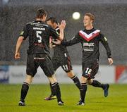 21 June 2011; Dundalk's Mark Griffin, right, celebrates after scoring his side's second goal with team-mate Colin Hawkins. Airtricity League Premier Division, Shamrock Rovers v Dundalk, Tallaght Stadium, Tallaght, Co. Dublin. Picture credit: David Maher / SPORTSFILE