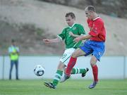 23 June 2011; Daniel Loughran, Leinster & Munster, Republic of Ireland, in action against Jovan Blagojevic, Belgrade, Serbia. 2010/11 UEFA Regions' Cup Finals, Group B, Belgrade, Serbia v Leinster & Munster, Republic of Ireland, Estádio Municipal, Vila Verde, Portugal. Picture credit: Diarmuid Greene / SPORTSFILE