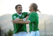 23 June 2011; Ray Whelehan, Leinster & Munster, Republic of Ireland, celebrates with team-mate David O'Sullivan, after scoring his side's first goal. 2010/11 UEFA Regions' Cup Finals, Group B, Belgrade, Serbia v Leinster & Munster, Republic of Ireland, Estádio Municipal, Vila Verde, Portugal. Picture credit: Diarmuid Greene / SPORTSFILE