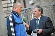 24 June 2011; Dublin manager Pat Gilroy is interviewed by RTE's Brian Carthy after a press conference ahead of their Leinster GAA Football Senior Championship Semi-Final match against Kildare on Sunday June 26th. Dublin Football Squad Press Conference, St Clare's, DCU, Ballymun, Dublin. Picture credit: David Maher / SPORTSFILE