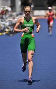 25 June 2011; Ireland's Aileen Morrison, from Derry, on the approach to the finish line during the Elite Women's race. Aileen finished in 14th position, in a time of 2:07:28. 2011 Pontevedra ETU Triathlon European Championships - Elite Women, Pontevedra, Spain. Picture credit: Stephen McCarthy / SPORTSFILE