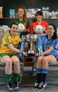 25 January 2017; LGFA footballers, from left, Geraldine McLaughlin of Donegal, Sarah Rowe of Mayo, Jess O'Shea of Cork and Sinéad Goldrick of Dublin announce Lidl Ireland's second year of partnership with the Ladies Gaelic Football Association. Following on from the phenomenal success of the #SeriousSupport campaign last year which saw the retailer pledge to invest over €1.5 million in Ladies Gaelic Football in year one, Lidl today commits to the same level of support for the season ahead. The next phase of the campaign is entitled &quot;Serious Starts Here&quot; and sees Lidl investing further in the LGFA where it counts most - at local level and in the community. This is where serious support is born and nurtured - through the dedication of a local community. It all begins with a school or a club and Lidl wants to help make the support for players strong from the start so young female talent is given its best chance. The first phase of the campaign will see an above the line regional campaign launched featuring 8 counties. The creative will show a county player, a player from their club and a player from their school, with the tagline &quot;Serious Starts Here&quot;. Throughout the year then Lidl will run various initiatives for the benefit of clubs and schools, following on from the successful kit donations. Lidl Head Office, Tallaght, Dublin. Photo by Sam Barnes/Sportsfile