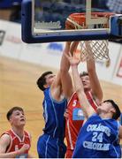 25 January 2017; Stephen Canning of St Aidans CBS scores a basket for his side despite the efforts of Dylan Corkery, left, and Darragh O'Sullivan, right, of Colaiste Choilm Ballincollig during the Subway All-Ireland Schools U19A Boys Cup Final match between Colaiste Choilm Ballincollig and St Aidans CBS at the National Basketball Arena in Tallaght, Co Dublin. Photo by Eóin Noonan/Sportsfile
