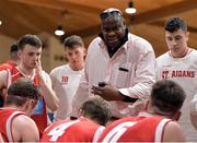 25 January 2017; St Aidans CBS coach Randall Mounts speaking to his team during the Subway All-Ireland Schools U19A Boys Cup Final match between Colaiste Choilm Ballincollig and St Aidans CBS at the National Basketball Arena in Tallaght, Co Dublin. Photo by Eóin Noonan/Sportsfile