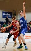 25 January 2017; Cameron McCormack of St Aidans CBS in action against Eóin O'Reilly of Colaiste Choilm Ballincollig during the Subway All-Ireland Schools U19A Boys Cup Final match between Colaiste Choilm Ballincollig and St Aidans CBS at the National Basketball Arena in Tallaght, Co Dublin. Photo by Seb Daly/Sportsfile