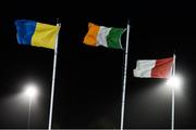 25 January 2017; Clare, Ireland and Cork flags blow in a stiff breeze before the Co-Op Superstores Munster Senior Hurling League Round 5 match between Clare and Cork at O'Garney Park in Sixmilebridge, Co Clare. Photo by Diarmuid Greene/Sportsfile