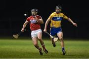 25 January 2017; Christopher Joyce of Cork in action against Cathal Malone of Clare during the Co-Op Superstores Munster Senior Hurling League Round 5 match between Clare and Cork at O'Garney Park in Sixmilebridge, Co Clare. Photo by Diarmuid Greene/Sportsfile
