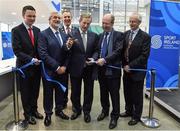 26 January 2017; An Taoiseach, Enda Kenny T.D., officially opening the new Sport Ireland National Indoor Arena in Dublin today, in the company of, from left, Patrick O'Donovan, T.D., Minister of State for Tourism and Sport, Kieran Mulvey, Chairperson, Sport Ireland, Cllr Darragh Butler, Mayor of Fingal, Shane Ross, T.D., Minister for Transport, Tourism and Sport, and John Treacy, CEO, Irish Sports Council. The state-of-the-art indoor training and events centre is situated at the heart of the Sport Ireland National Sports Campus and comprises a National Gymnastics Training Centre, National Indoor Athletics Training Centre and National Indoor Training Centre. Photo by Brendan Moran/Sportsfile