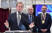 26 January 2017; An Taoiseach, Enda Kenny T.D., speaking at the opening of the new Sport Ireland National Indoor Arena in Dublin today. The state-of-the-art indoor training and events centre is situated at the heart of the Sport Ireland National Sports Campus and comprises a National Gymnastics Training Centre, National Indoor Athletics Training Centre and National Indoor Training Centre. Photo by Brendan Moran/Sportsfile