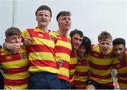 26 January 2017; Temple Carrig School team-mates celebrate following the Bank of Ireland Fr Godfrey Cup semi-final match between Temple Carrig and St Mary's Diocesan School Drogheda at Donnybrook Stadium in Dublin. Photo by Cody Glenn/Sportsfile