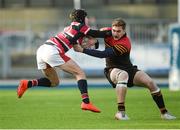 26 January 2017; William Hayden of Wesley College is tackled by Darragh Forster of CBC Monkstown during the Bank of Ireland Vinnie Murray Cup semi-final match between Wesley College and CBC Monkstown at Donnybrook Stadium in Dublin. Photo by Cody Glenn/Sportsfile