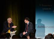 26 January 2017; ‘Leadership in Sport. Lessons for Business’ networking event, in association with Newstalk, took place today at the Intercontinental Hotel in Dublin, and was attended by almost 500 business people from across corporate Ireland. The first of its kind, the networking event, which will be replicated in both New York and London later this year, was targeted specifically at those striving to build high performance teams in business. The event brought together a number of the country’s leading sports and business people, who shared their perspectives and discussed their focus, passion and drive, as well as the attributes they deem necessary in order to achieve success and importantly to repeat that success. Pictured are Bobby Kerr, Newstalk broadcaster, left, and horse racing trainer Aidan O’Brien, right, at the Intercontinental Hotel, Dublin. Photo by Seb Daly/Sportsfile