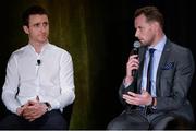 26 January 2017; ‘Leadership in Sport. Lessons for Business’ networking event, in association with Newstalk, took place today at the Intercontinental Hotel in Dublin, and was attended by almost 500 business people from across corporate Ireland. The first of its kind, the networking event, which will be replicated in both New York and London later this year, was targeted specifically at those striving to build high performance teams in business. The event brought together a number of the country’s leading sports and business people, who shared their perspectives and discussed their focus, passion and drive, as well as the attributes they deem necessary in order to achieve success and importantly to repeat that success. Pictured are former Kilkenny hurlers David Herity, left, and Jackie Tyrrell, right, at the Intercontinental Hotel, Dublin. Photo by Seb Daly/Sportsfile