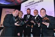 27 January 2017; Minister for Arts, Heritage, Regional, Rural and Gaeltacht Affairs Heather Humphreys T.D, with Sportsfile photographers, from left to right, Brendan Moran, Stephen McCarthy, Diarmuid Greene and Ramsey Cardy after receiving their awards at the Press Photographers Association of Ireland Awards 2017 at the Ballsbridge Hotel in Ballsbridge, Co. Dublin. Photo by Ray McManus/Sportsfile