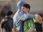 28 January 2017; Diarmuid Lenihan of Coláiste Cholmáin Fermoy is congratulated by a supporter after the Dr. Harty Cup Semi-final match between Coláiste Cholmáin Fermoy and CBS Midleton at Mallow in Co Cork. Photo by Eóin Noonan/Sportsfile