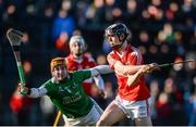 28 January 2017; Ger Millerick of CBS Midleton has his shot on goal blocked late in the game by Niall O'Leary of Coláiste Cholmáin Fermoy during the Dr. Harty Cup Semi-final match between Coláiste Cholmáin Fermoy and CBS Midleton at Mallow in Co Cork. Photo by Eóin Noonan/Sportsfile