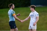 28 January 2017; Hugo Keenan of UCD, left, and Tomas Quinlan of Cork Constitution shake hands following the Ulster Bank League Division 1A match between UCD and  Cork Constitution at Belfield Bowl in UCD, Belfield, Dublin. Photo by Seb Daly/Sportsfile