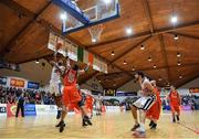 28 January 2017; Justin Goldsborough of Griffith Swords Thunder in action against Jermaine Turner of Pyrobel Killester during the Hula Hoops Men's National Basketball Cup Final match between Pyrobel Killester and Griffith Swords Thunder at National Basketball Arena in Tallaght, Co. Dublin. Photo by Brendan Moran/Sportsfile