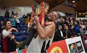 28 January 2017; Isaac Westbrooks of Griffith Swords Thunder celebrates with his daughter Eabha after the Hula Hoops Men's National Basketball Cup Final match between Pyrobel Killester and Griffith Swords Thunder at National Basketball Arena in Tallaght, Co. Dublin. Photo by Brendan Moran/Sportsfile