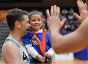 28 January 2017; Gary Walsh of Neptune and his daughter Maisie celebrate after the Hula Hoops President's Cup Final match between Neptune and EJ Sligo All Stars at National Basketball Arena in Tallaght, Co. Dublin. Photo by Brendan Moran/Sportsfile