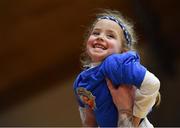 28 January 2017; Maisie Walsh, daughter of Neptune captain Gary Walsh of Neptune is lifted in celebration after the Hula Hoops President's Cup Final match between Neptune and EJ Sligo All Stars at National Basketball Arena in Tallaght, Co. Dublin. Photo by Brendan Moran/Sportsfile