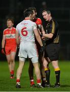 28 January 2017; Referee Sean Laverty in conversation with Matthew Donnelly of Tyrone during the Bank of Ireland Dr. McKenna Cup Final match between Tyrone and Derry at Pairc Esler in Newry, Co. Down. Photo by Oliver McVeigh/Sportsfile